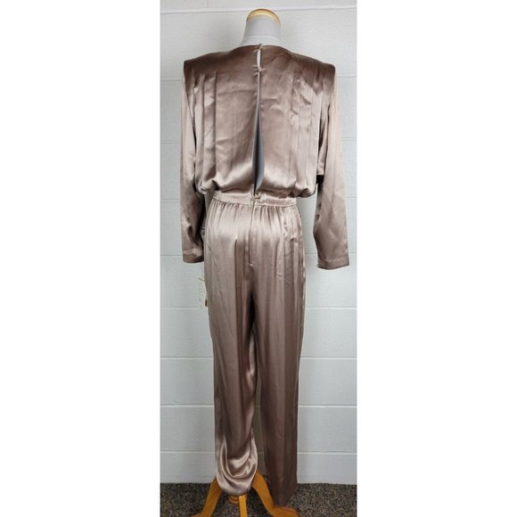 Vintage NWT Morgan Taylor Satin Champagne Taupe Open Back Jumpsuit Sz 8 - Picture 5 of 15